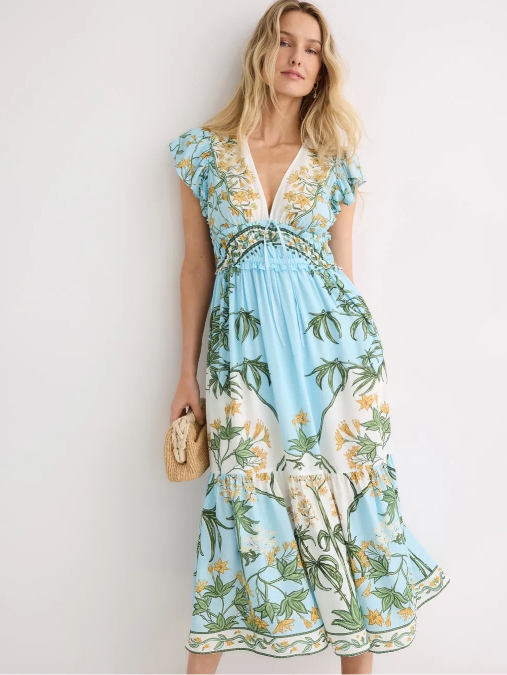 Derek Lam 10 Crosby x RTR Flutter Sleeve V-neck Midi Dress Sz 4